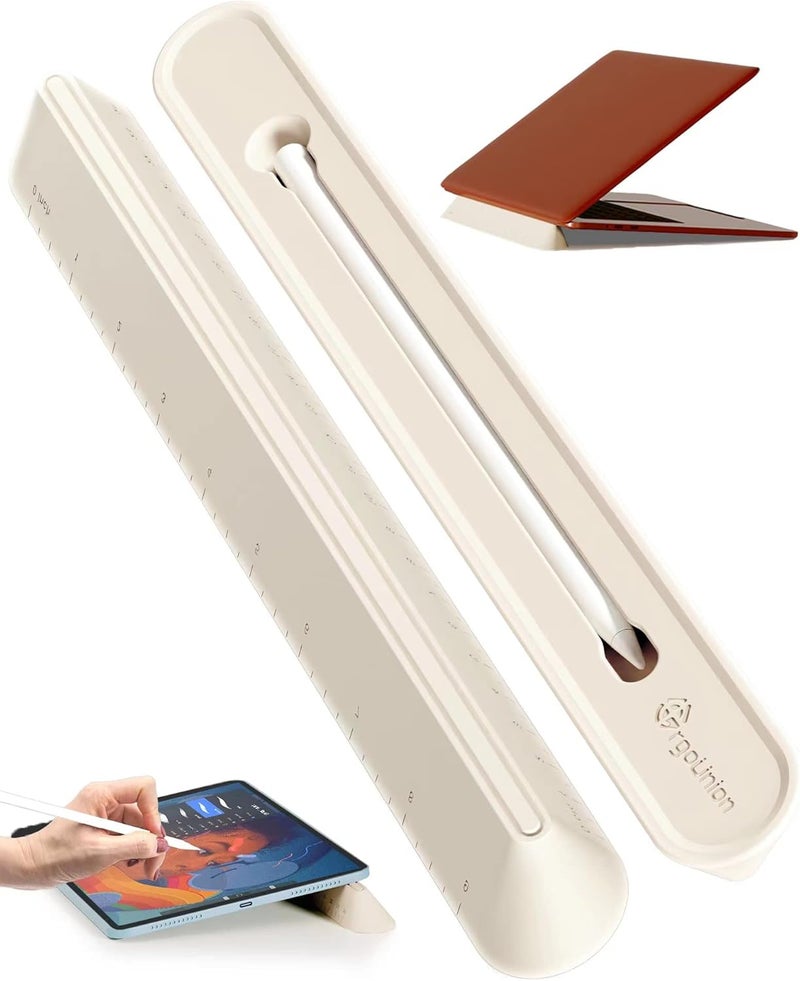 ergounion 3 in 1 Silicone Laptop Stand, Keyboard Riser for Ergonomic Typing/Reading, Portable Laptop Cooling Stand, for Home Office School and Travel, Oval Base, Bright Beige - Image 1